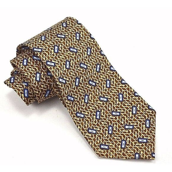 Jos. A. Bank Other - JOS.A.BANK Corporate Collection Silk Hand Sewn Neck Tie Gold Blue Geo‎ Pattern